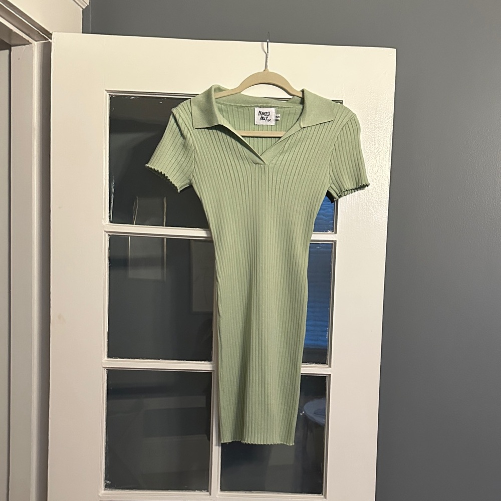 Ribbed Green Polo Dress